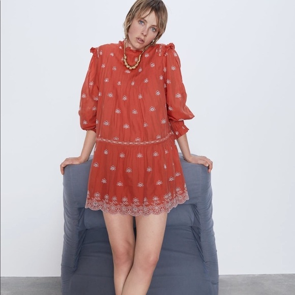 ZARA BNWT Openwork Embroidered Dress - Picture 8 of 11